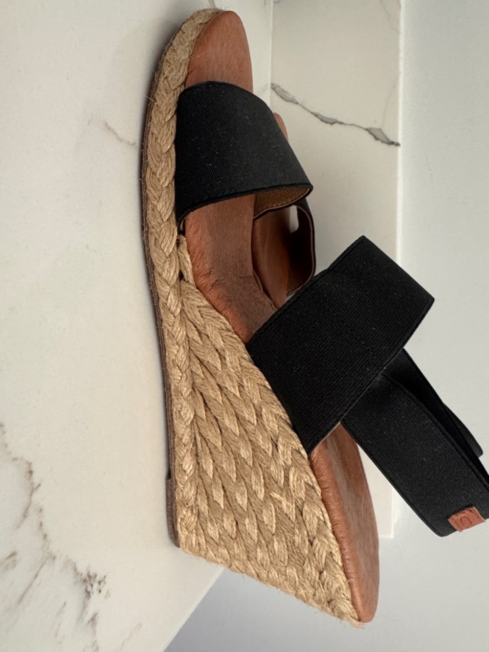 Andre Assous Black Strap Sandals with Tan Footbed